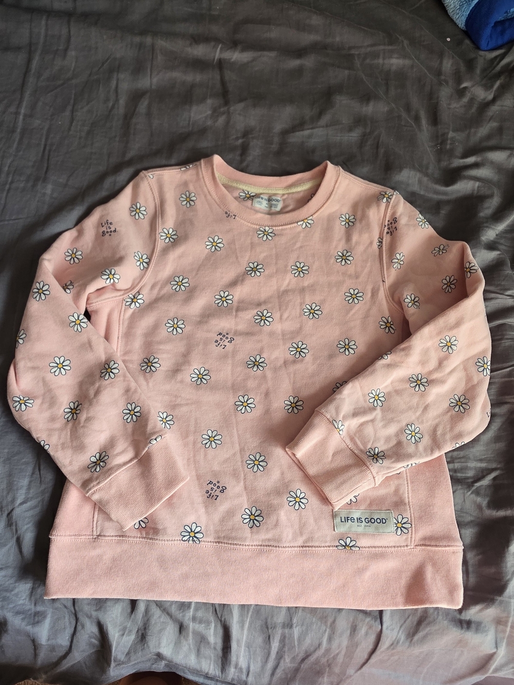 Life is Good Kids XL Pink Daisy Crewneck Sweatshirt Girls 100% Cotton